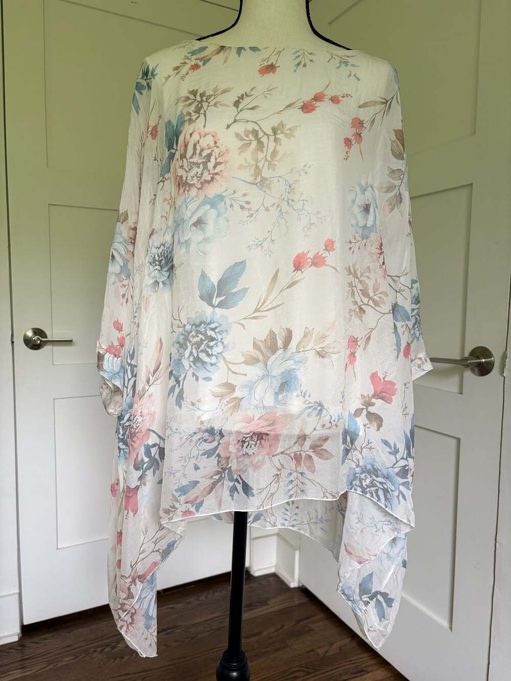 Elena Baldi Made in Italy Silk Floral Print Poncho Top With Tank NWT Size 2X